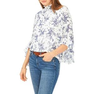 Women's Vince Camuto Mock Neck Flutter Sleeve Paisley Top New Ivory Size M $79